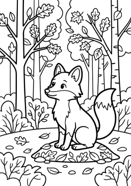 Malvorlage Rotfuchs beobachtet den herbstlichen Wald