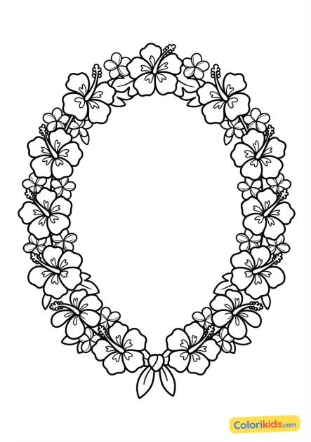Coloriage à imprimer : collier de fleurs hawaïen coloré et festif