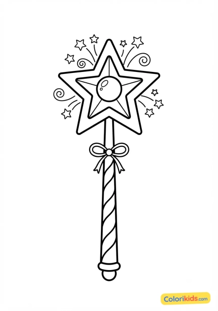 Coloriage à imprimer : bâton magique lumineux de fée pour enfant