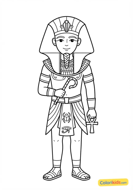 Coloriage à imprimer : costume de pharaon égyptien doré et brillant