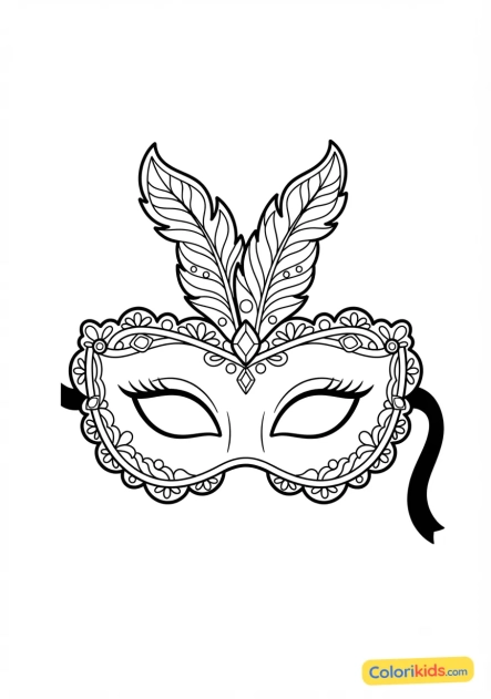Coloriage à imprimer : masque vénitien mystérieux et élégant avec des dentelles