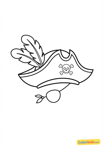 Coloriage à imprimer : chapeau de pirate avec un cache-oeil et une plume