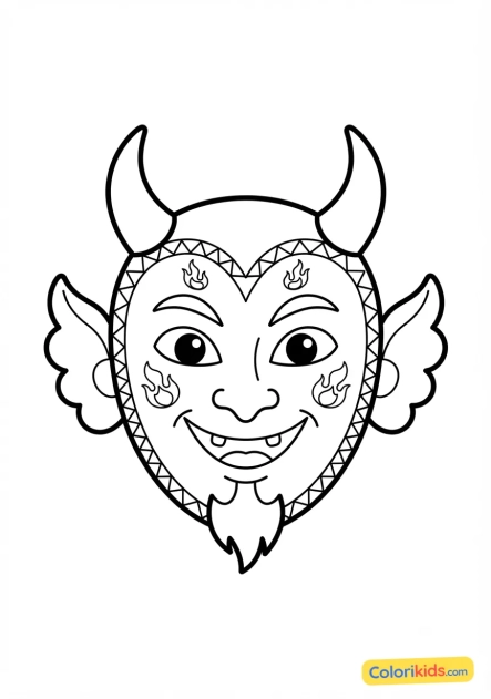 Printable coloring page: red little devil mask with horns