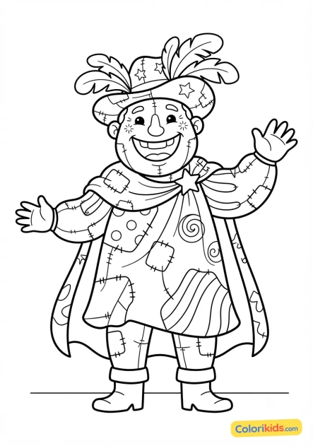 Coloriage à imprimer : géant de carnaval en papier mâché souriant