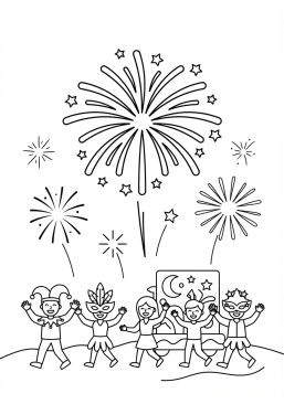 Voir le coloriage Feu d'artifice éclatant lors du défilé nocturne