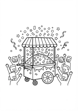 Voir le coloriage Chariot de confettis roulant dans la foule