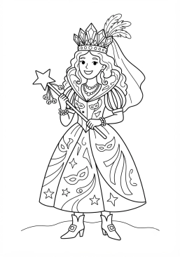 Voir le coloriage Reine de carnaval couronnée de strass
