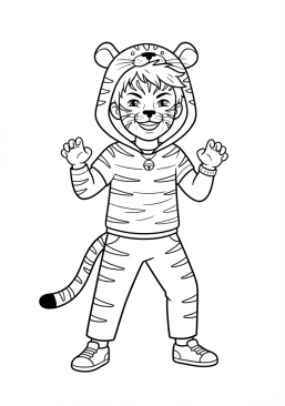 Voir le coloriage Enfant maquillé en tigre féroce pour le carnaval