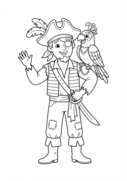Voir le coloriage Perroquet coloré sur l'épaule d'un pirate costumé