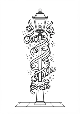 Voir le coloriage Serpentins colorés enroulés autour d'un lampadaire