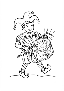 Voir le coloriage Tambourineur costumé en bouffon joyeux