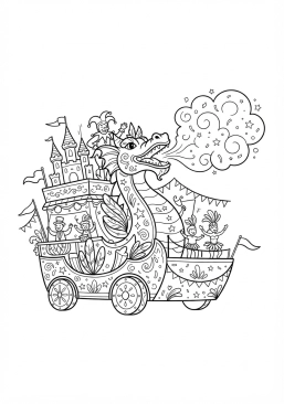 Voir le coloriage Char allégorique géant de carnaval crachant de la fumée