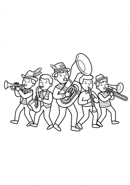 Voir le coloriage Fanfare animée jouant des cuivres joyeux