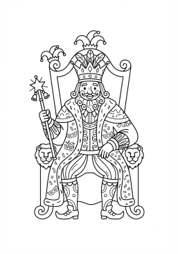 Voir le coloriage Roi du carnaval majestueux sur son trône