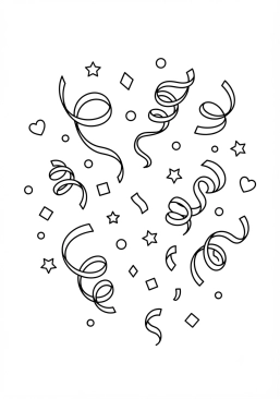 Voir le coloriage Confettis et serpentins multicolores volant dans l'air
