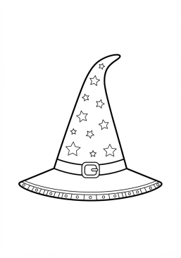 Voir le coloriage Chapeau de sorcière pointu avec des étoiles dorées