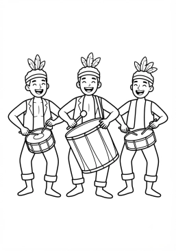 Voir le coloriage Musiciens de samba jouant du tambour dans la rue