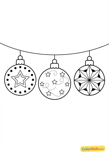Ausmalbild zum Ausdrucken: christbaumkugeln mit Sternenmuster