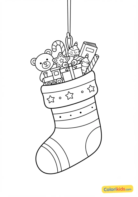 Desenho para colorir para imprimir: meia de natal cheia de surpresas