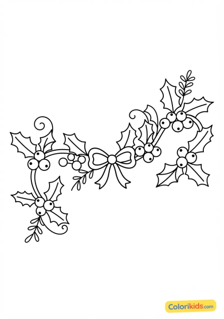 Ausmalbild zum Ausdrucken: stechpalmen-Guirlande mit roten Beeren