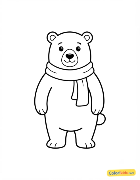 Ausmalbild zum Ausdrucken: eisbär mit rotem Schal