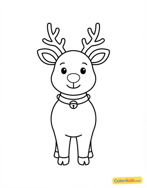 Dibujo para colorear para imprimir: reno Rudolph con su nariz roja brillante