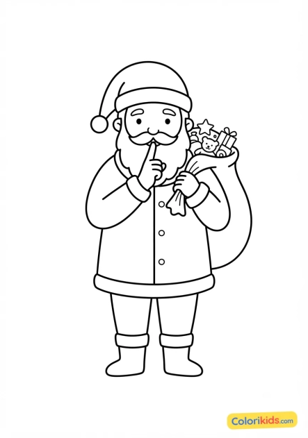 Dibujo para colorear para imprimir: papá Noel haciendo un gesto de silencio