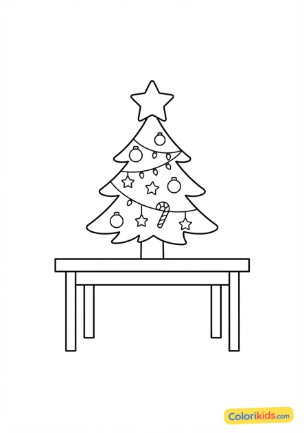Ausmalbild zum Ausdrucken: kleiner Tisch-Weihnachtsbaum
