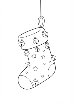 Malvorlage Weihnachtsstiefel mit Glöckchen dekoriert