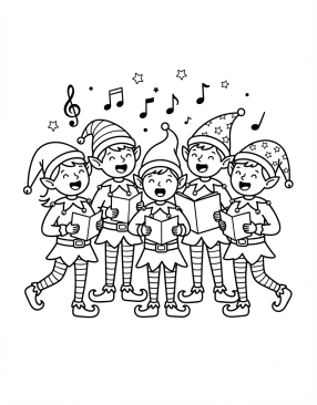 Malvorlage Gruppe von Elfen singt Weihnachtslieder