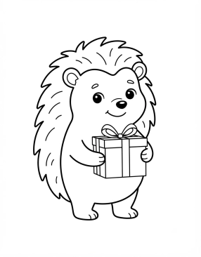 Malvorlage Igel trägt ein Weihnachtsgeschenk