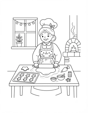 Malvorlage Frau Holle / Weihnachtsmutter bäckt Lebkuchen