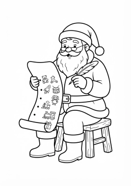 Malvorlage Weihnachtsmann beim Überprüfen seiner Wunschliste