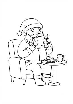 Malvorlage Weihnachtsmann isst Kekse mit Milch