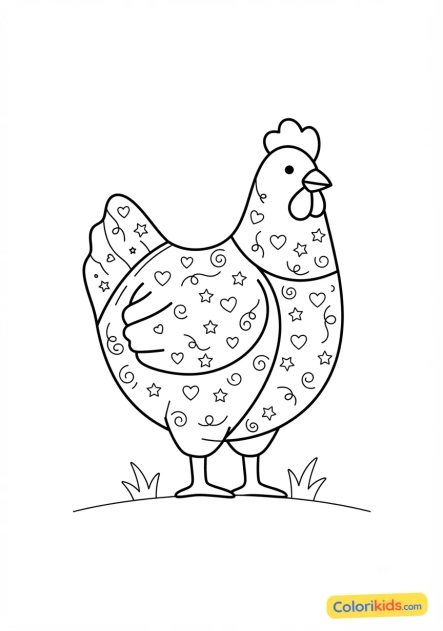 Coloriage à imprimer : poule en chocolat emballée dans un beau papier