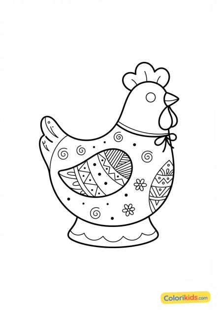 Coloriage à imprimer : poule décorative en céramique pour Pâques