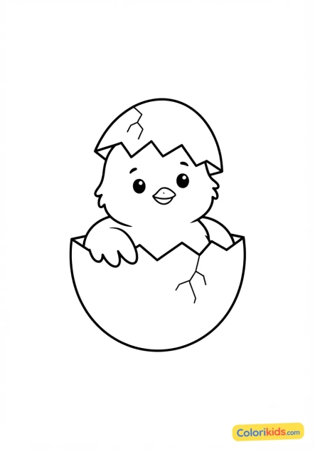 Coloriage à imprimer : frêle petit poussin sortant de sa coquille