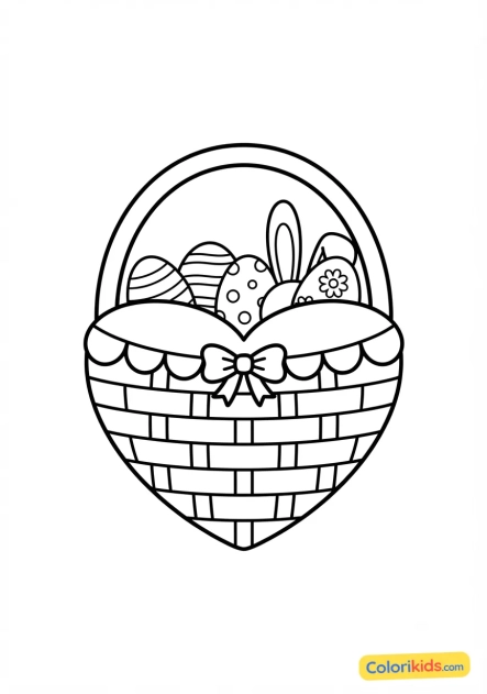 Coloriage à imprimer : panier de Pâques en forme de coeur