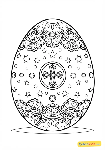 Coloriage à imprimer : oeuf de Pâques royal orné de strass et dentelle