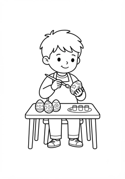 Voir le coloriage Enfant peignant des oeufs avec un pinceau