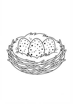 Voir le coloriage Nid douillet avec trois oeufs tachetés