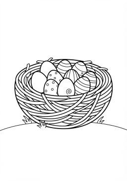 Voir le coloriage Nid de Pâques rempli d'œufs en chocolat