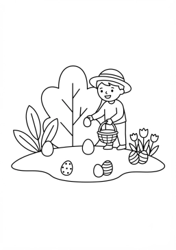 Voir le coloriage Chasse aux oeufs dans le jardin printanier