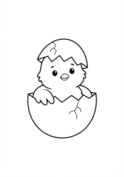 Voir le coloriage Frêle petit poussin sortant de sa coquille
