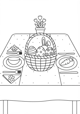 Voir le coloriage Table de fête de Pâques joliment dressée