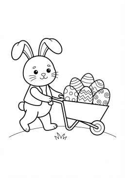 Voir le coloriage Lapin portant une brouette pleine d'oeufs