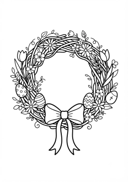 Voir le coloriage Couronne de porte de Pâques fleurie de printemps