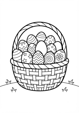 Voir le coloriage Panier d'osier débordant d'oeufs colorés
