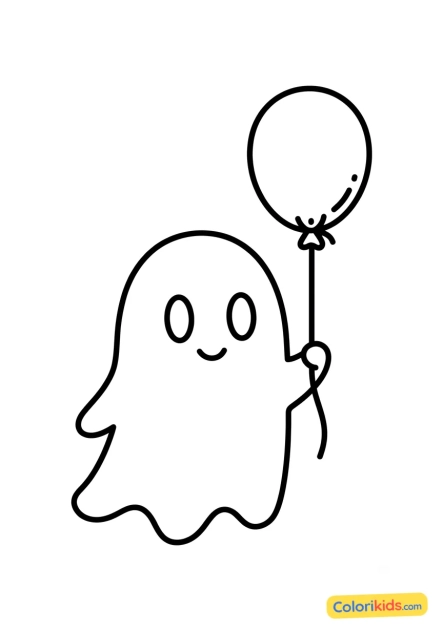 Desenho para colorir para imprimir: fantasma amigable segurando um balão