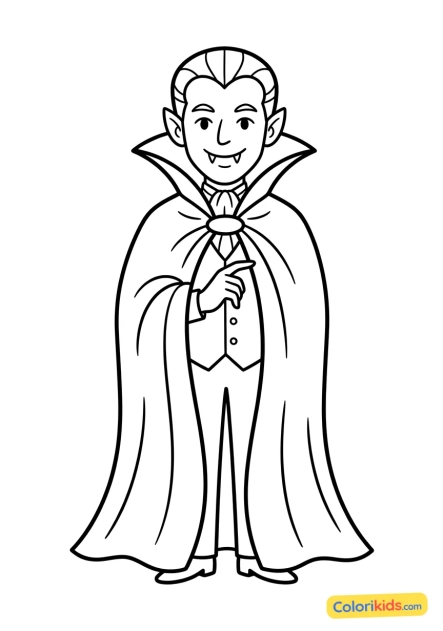 Ausmalbild zum Ausdrucken: vampir mit einem eleganten Umhang